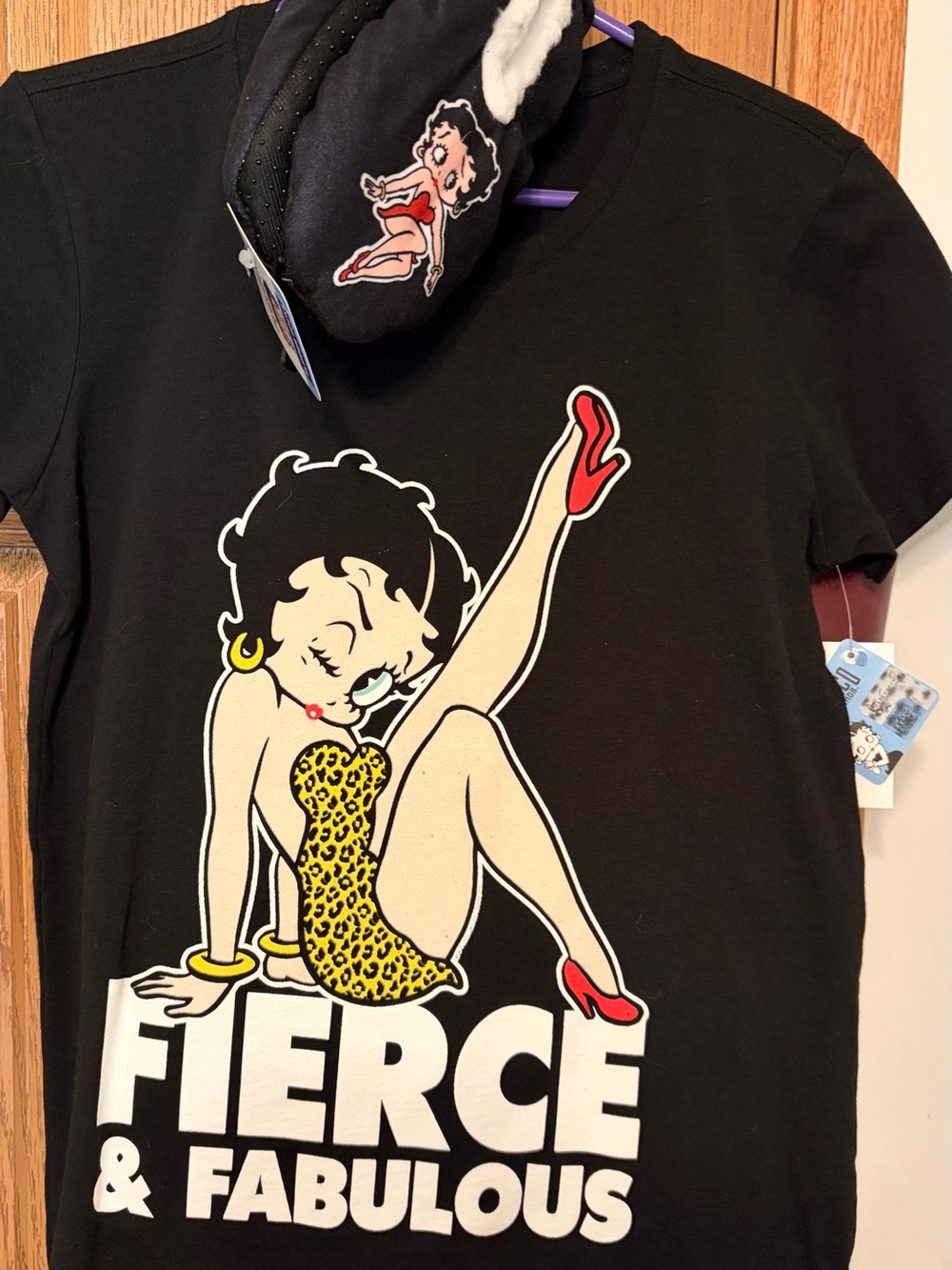 Betty Boop Black Tee with Red and Yellow Graphic
